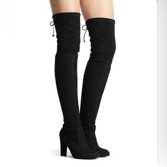 Stuart Weitzman Highland Over The Knee Tie Boots Suede Leather Black Size 8 - Picture 2 of 10